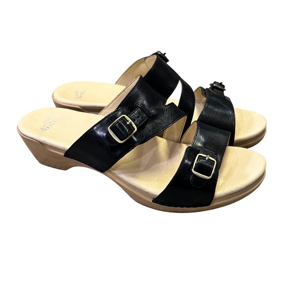 Dansko Delphine‎ Women\'s 42 Black Leather Wedge Sandals Comfort Platform Slides main image 4